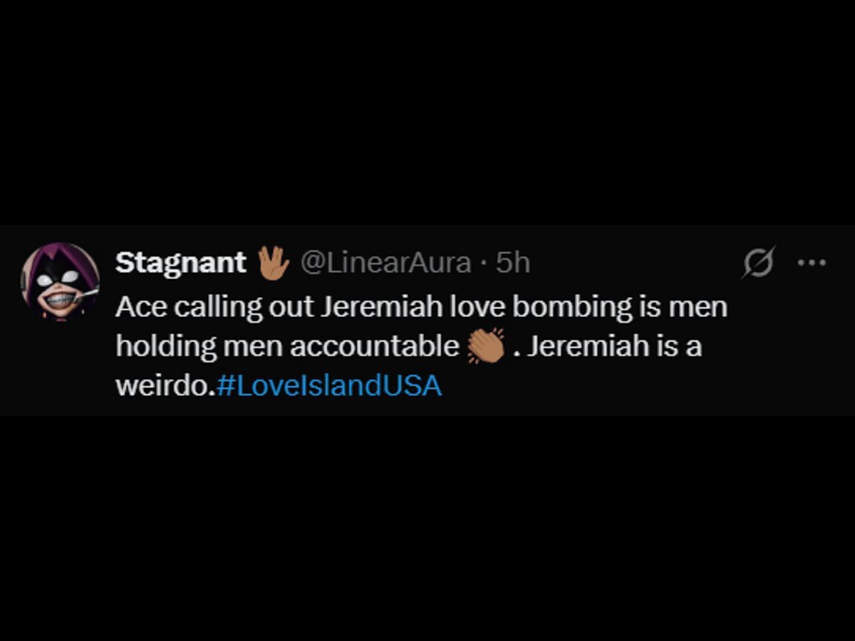 A Love Island USA season 7 fan comments on Ace and Taylor's discussion (Image via X/@LinearAura)
